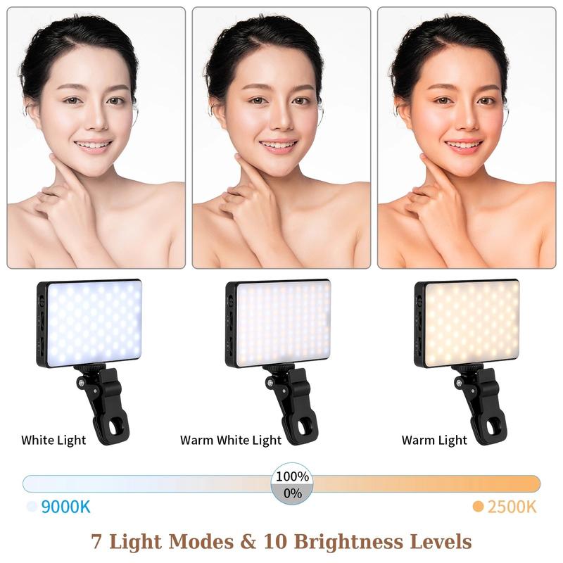 120 LED Phone Light, Selfie Light, Rechargeable Clip Video Light, Adjusted 3 Light Modes, suitable for Phone, Camera, Laptop