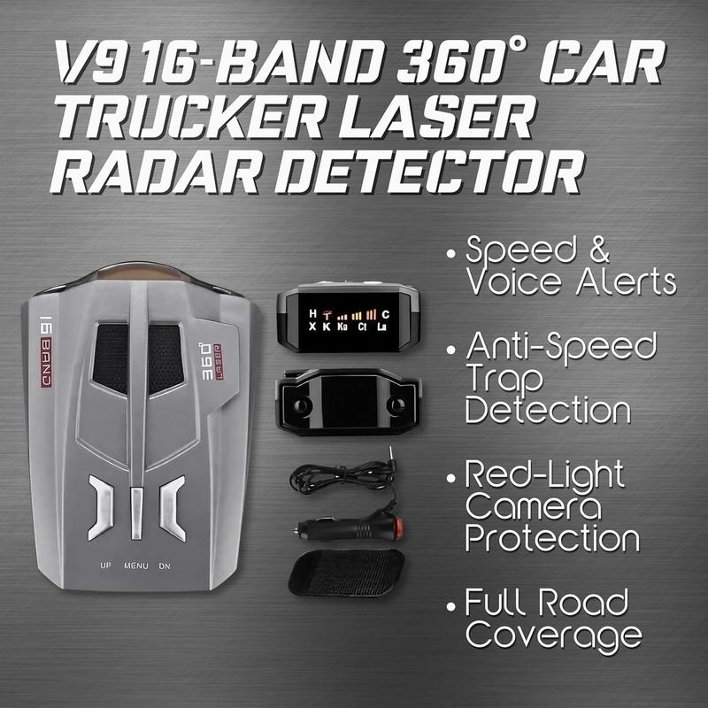 KF Premium V9 16-Band 360° Car Trucker Laser Radar Detector with Speed  Voice Alert Warning System for Anti-Speed Trap, Red-Light Cameras, and Full Road Coverage