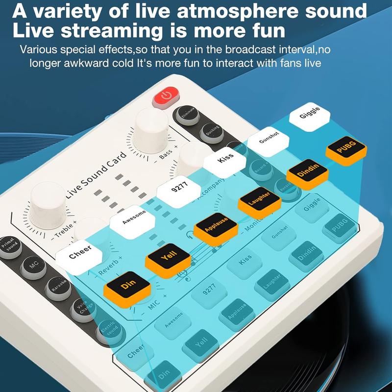 M8 Wireless Microphone, Live Sound Card Microphone Amplifier, Wireless Bluetooth-compatible DJ Equipment, Live Atmosphere Tuner, for Live Streaming Applications