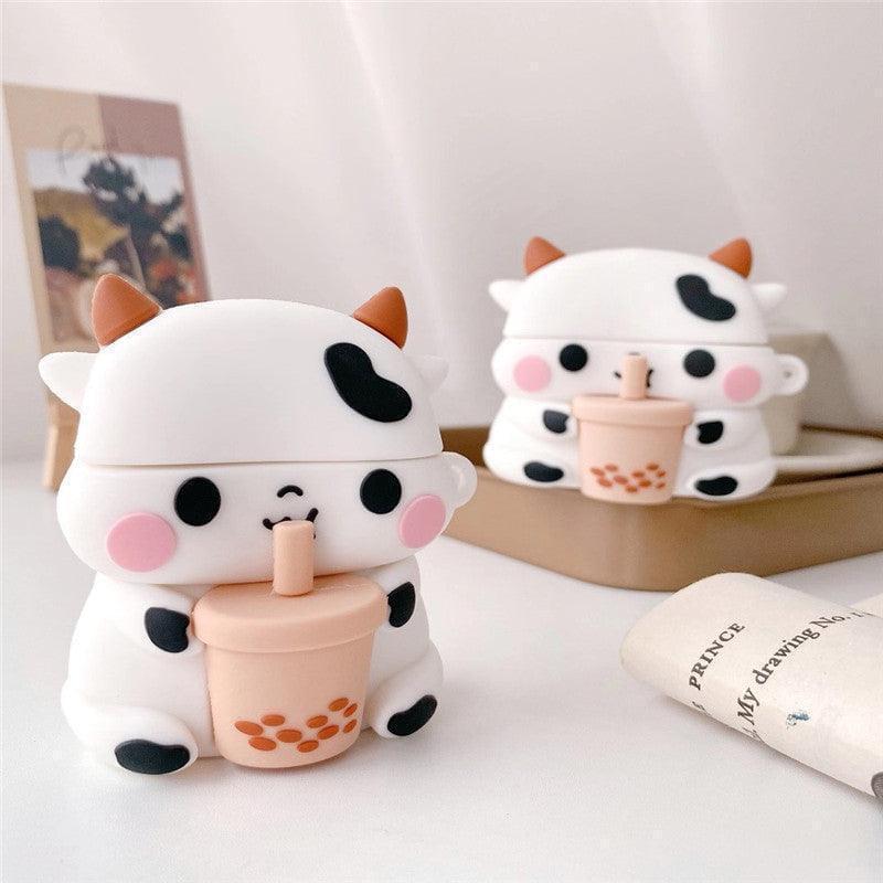 Milk Cow Airpods Case Cover for 1 2 3 Pro Adorable Shockproof Silicone Protective Case Cover Accessories Handheld