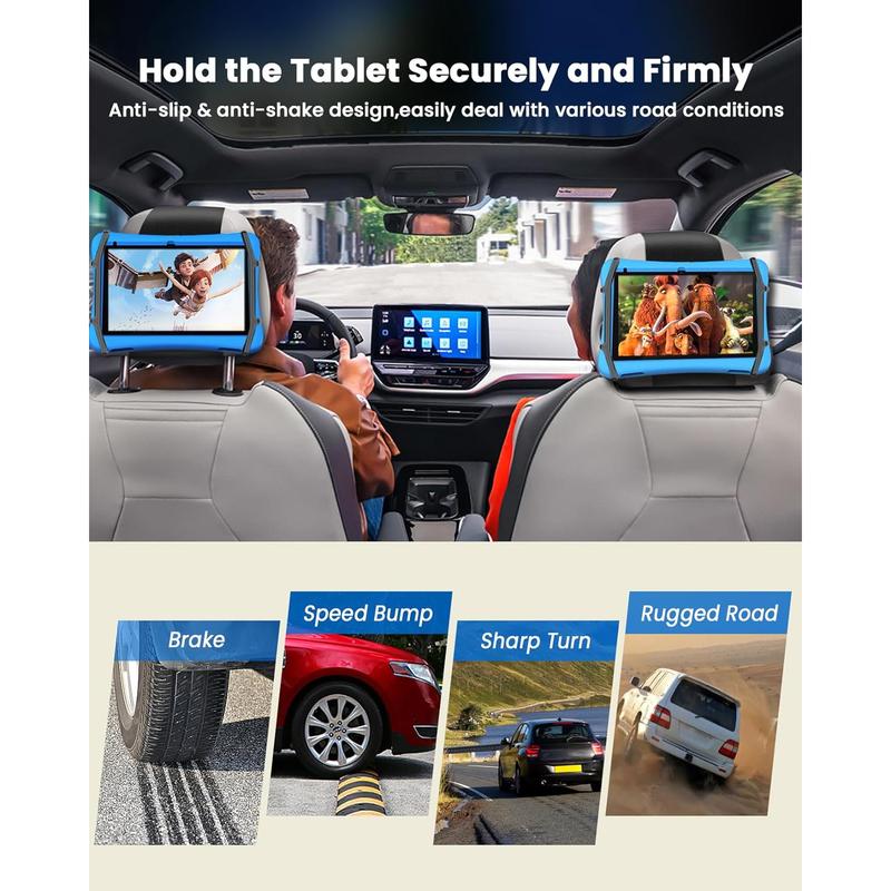 WONNIE Tablet Holder for Car, Upgraded Ipad Holder for Car Back Seat Headrest Mount Holder for Kids with Anti-Slip Strap,Silicone Holding Net Fits All 7-12.9'' Tablets WONNIE