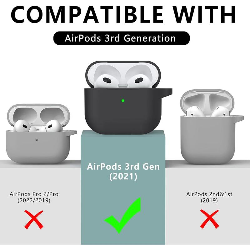 for AirPods 3rd Gen Case Cover with Cleaner Kit,Soft Silicone Protective Case for Apple AirPods 3rd Generation Charging Case with Keychain,Shockproof AirPod 3 Case for Women Men-Black