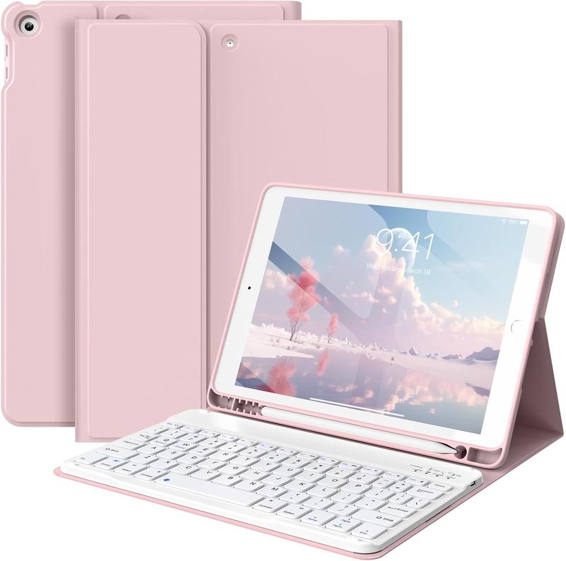 Keyboard Case for iPad 9th Generation iPad 8th Generation iPad 7th Generation(2021 2020 2019), 10.2 inch iPad 9 8 7 Case with Keyboard, Auto Wake Sleep Case with Pencil Holder, Pink