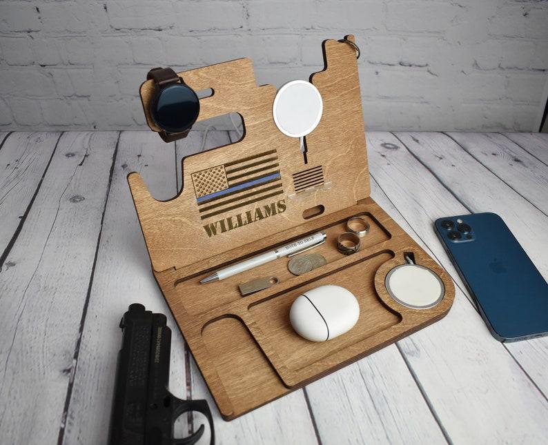 Police Officer Phone Charging Docking Station with gun holder, Desk Organizer, Fathers Day gift, Christmas gift