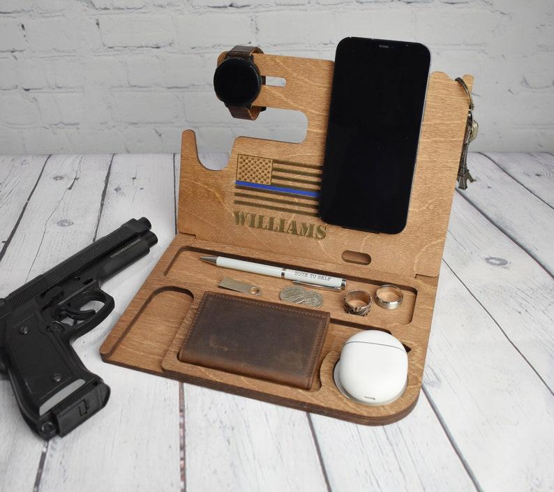 Police Officer Phone Charging Docking Station with gun holder, Desk Organizer, Fathers Day gift, Christmas gift