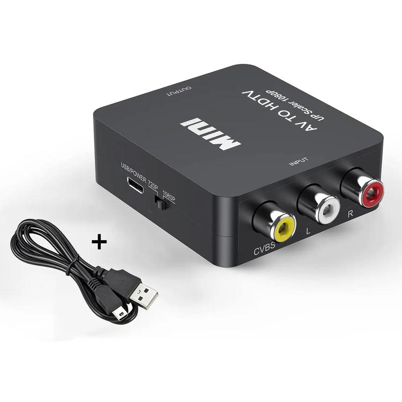 RCA To HDMI Converter, 1 Count 1080P RCA Composite CVBS AV To HDMI Video Audio Converter Adapter Compatible With N64 Wii PS2 Xbox VHS VCR Camera, Electronic Device Conversion Tool