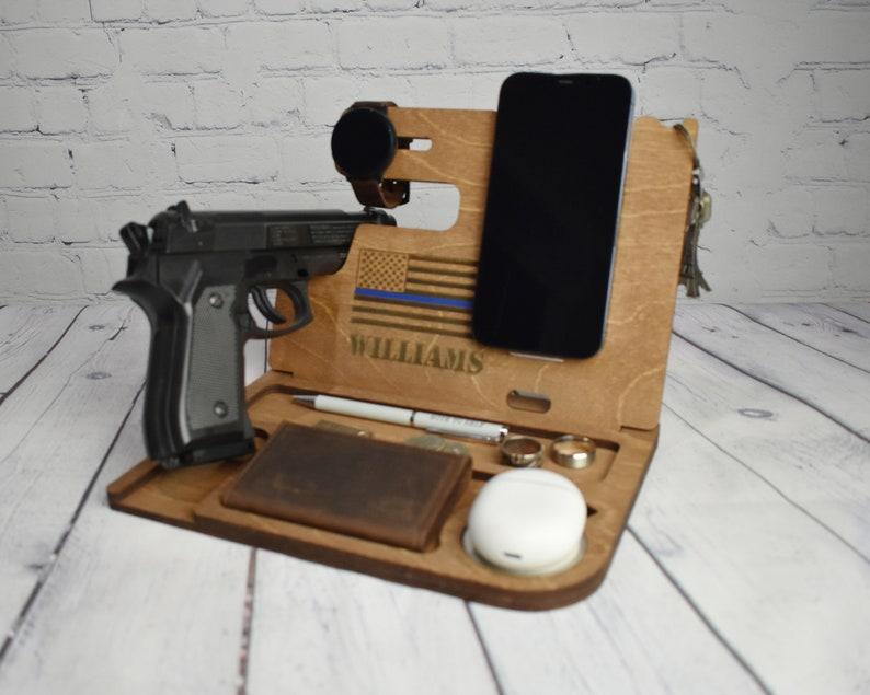 Police Officer Phone Charging Docking Station with gun holder, Desk Organizer, Fathers Day gift, Christmas gift