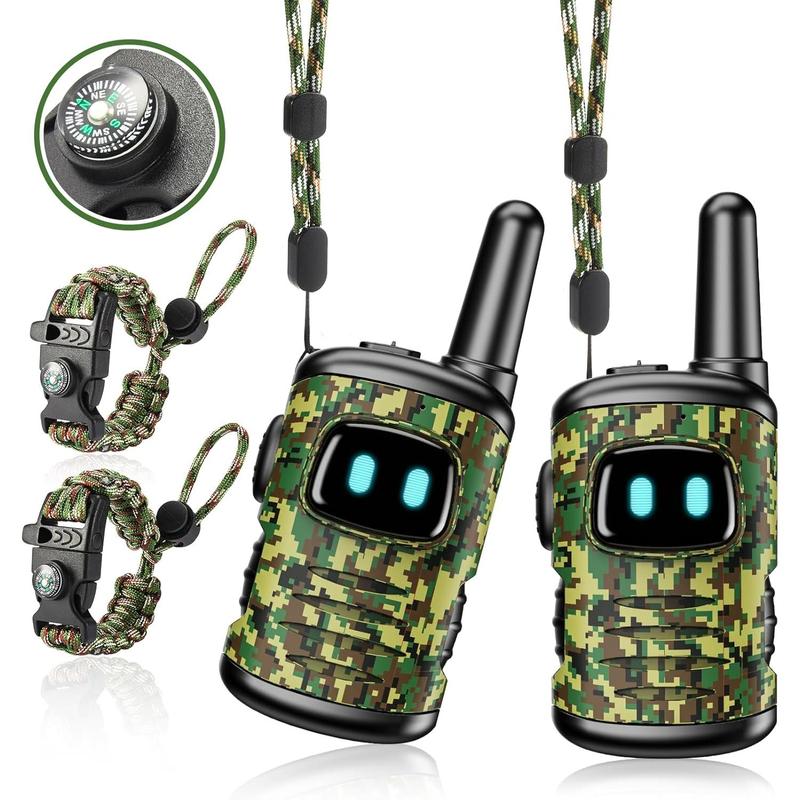 Walkie Talkies Toys for Kids 3-6,  Mini Walkies Talkie for 4 5 6 Year Old Kid Lanyard & Compass Whistle Outdoor Toys Christmas Birthday Gifts Stocking Stuffers for Kids Green Camo 2 Pack