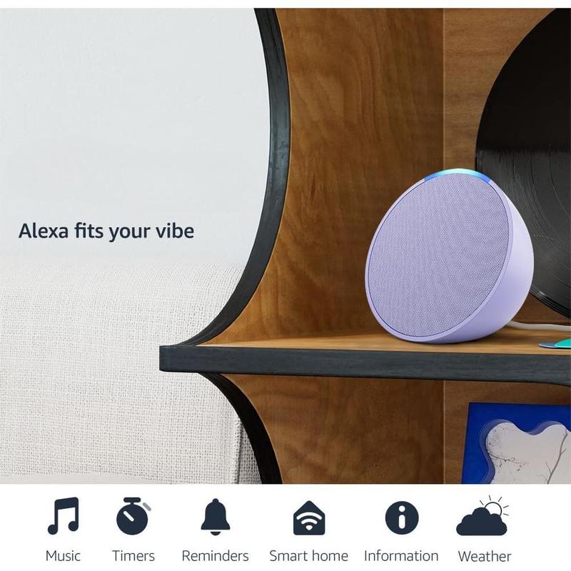 newest model, Just right for small spaces like bathrooms, dens and bedrooms, Our small Alexa speaker, Lavender Bloom