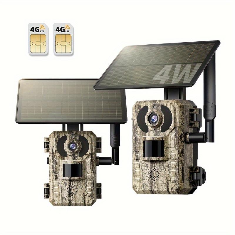 2pcs 4G LTE Cellular Trail Camera With 2.7K Live View, 3rd Gen Cellular Trail Cameras With Live View, Solar Game Cameras, Mobile Application Access&Playback, Motion Activated&0.2s Trigger Time, Night Vision, Built In SIM Card (including 300MB Trial Data),