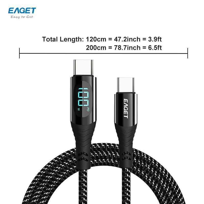 100W PD Fast Charging Data Cable, 1 Count Type-C to Type-C LED Display Data Cable for iPad Pro, Durable Charging Cable Compatible with iPhone & Android Phones