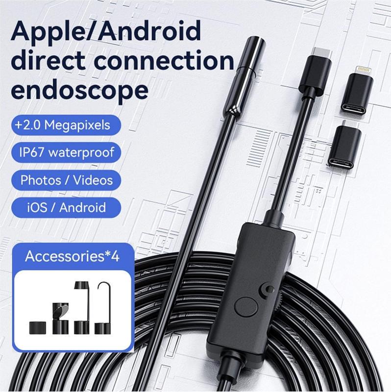 1920P HD 16.4ft Endoscope Camera with 8 LED Lights, iOS & Android Interface for Phones & Tablets, IP67 Waterproof Borescope, 7.9mm Semi-Rigid Inspection Camera for Drain Pipes, Car Engines, Walls