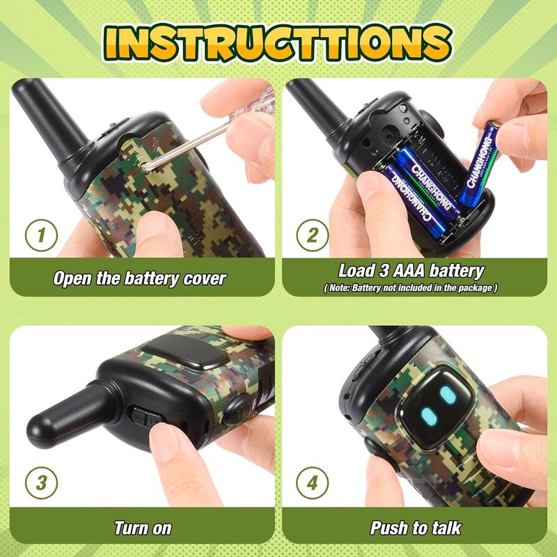 Walkie Talkies Toys for Kids 3-6,  Mini Walkies Talkie for 4 5 6 Year Old Kid Lanyard & Compass Whistle Outdoor Toys Christmas Birthday Gifts Stocking Stuffers for Kids Green Camo 2 Pack