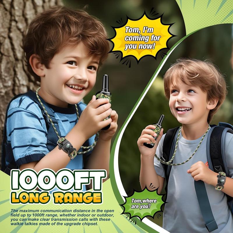 Walkie Talkies Toys for Kids 3-6,  Mini Walkies Talkie for 4 5 6 Year Old Kid Lanyard & Compass Whistle Outdoor Toys Christmas Birthday Gifts Stocking Stuffers for Kids Green Camo 2 Pack