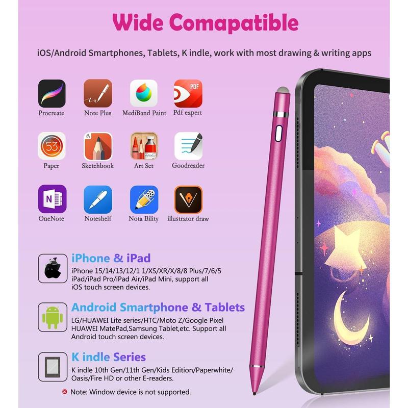 Stylus Pen for Touch Screens, Dual Pen Tips for i-OS & Android Drawing & Writing, High Precise Active Digital Pencil for A-pple i-Phone 15 14 13 12 11 X 8 7 6, i-Pad Air Pro Mini, Tablet Sam-Sung