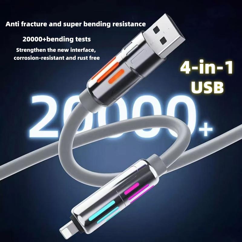 Four in one fast charging data cable gradient breathing light liquid silicone suitable for Apple 16 Huawei Xiaomi Typec