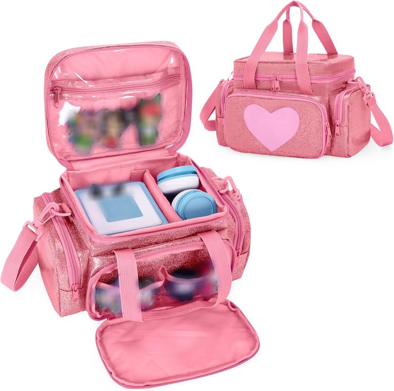 Carrying Case Compatible with Tonie, Storage Bag Organizer for Audio Player Set and Accessories with Handle and Shoulder Strap, Pink, Bag Only (Patent Design)