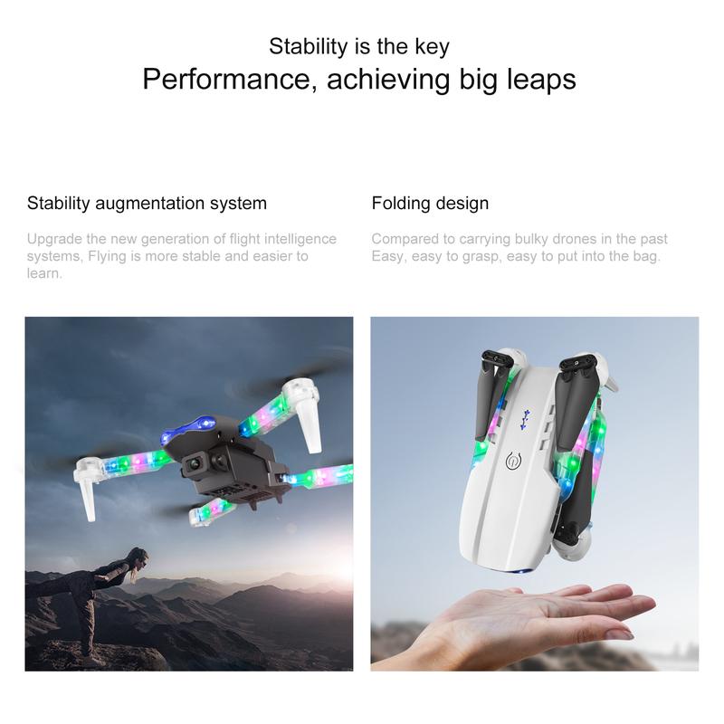 2024 Foldable Drone with 4K Dual Camera for Adults, RC Quadcopter WiFi FPV Live Video, Altitude Hold, Headless Mode,Colourful LED Light,Grey