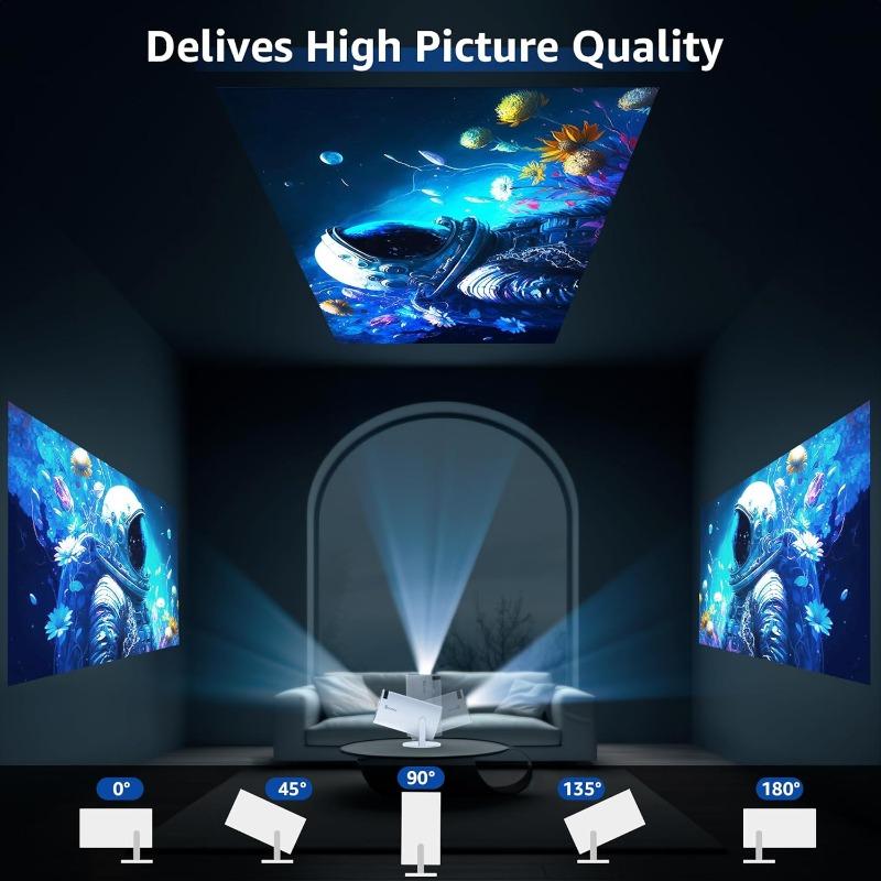 Portable 4K UHD Projector, 180°Rotatable WIF16 Bluetooth5.0 Projector Multifunctional Projector for Home Theater,Outdoor, Presentations