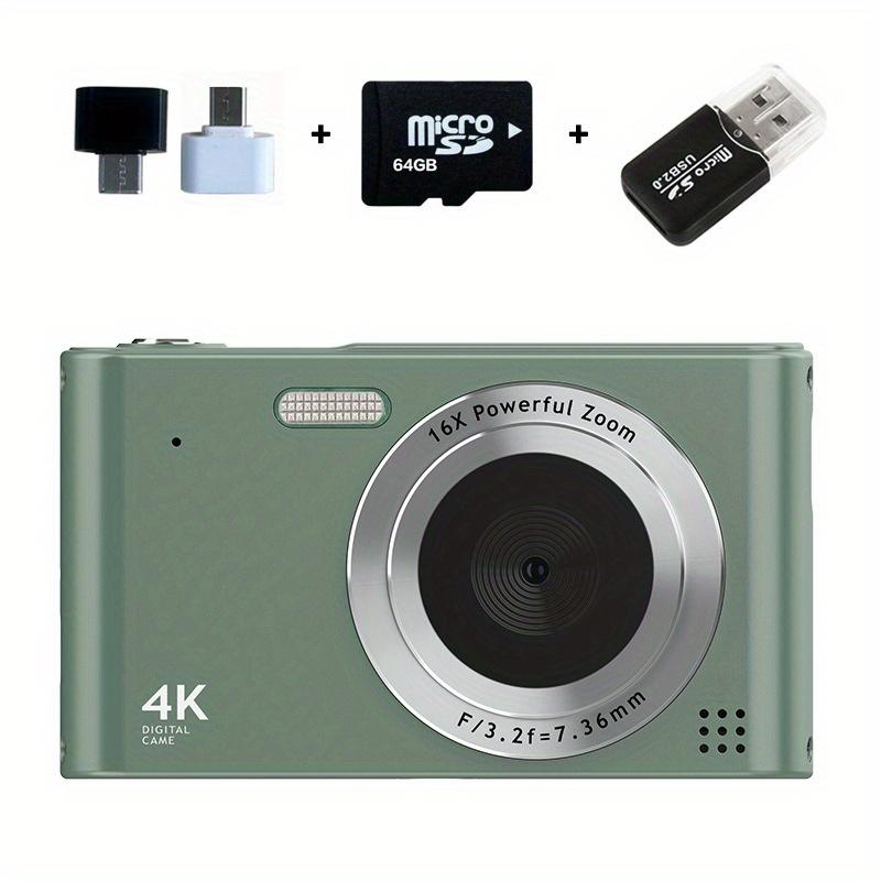 48MP 4K HD Digital Camera with 16x Digital Zoom, USB Charging and 2.4-inch LCD, Rechargeable Photography Camera for Vlogging and Beginners, Comes with 64G Memory Card - Perfect Christmas Gift