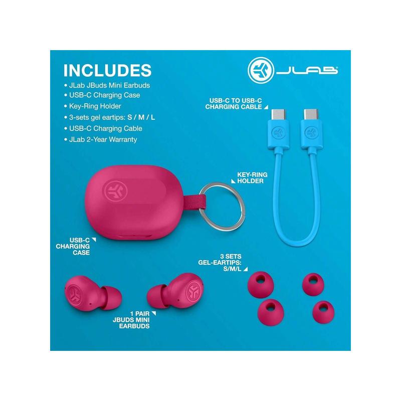 JLab JBuds Mini True Wireless Earbud Headphones & USB Charging Case, World's Smallest Earbud*, IP55 Sweat And Dust Proof, Bluetooth Multipoint, Be Aware Audio, 3 EQ Sound Settings, Crystal Clear Calls Cable Electronic Headset