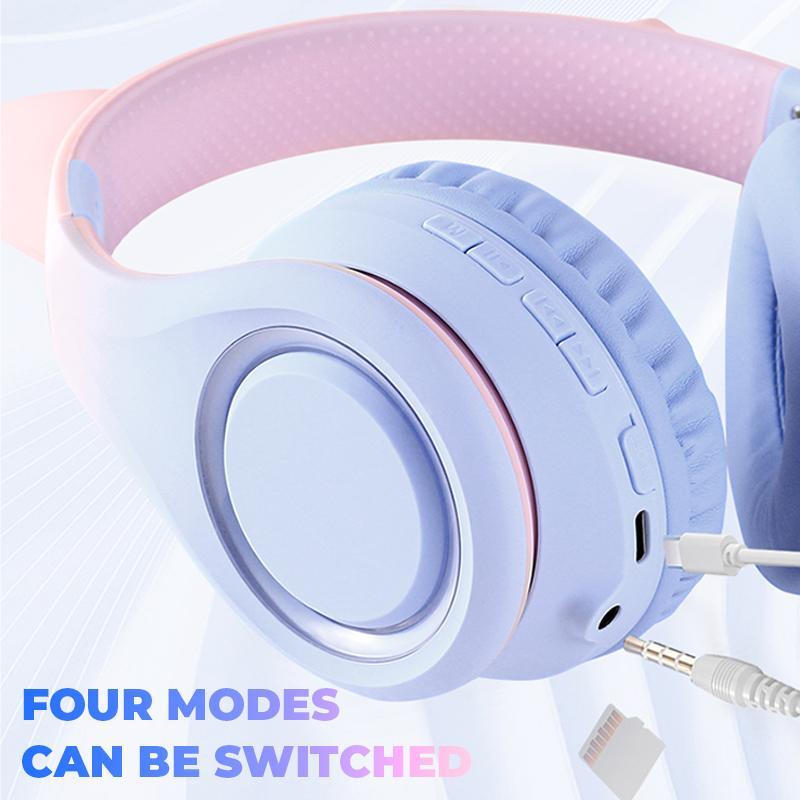 Cute Cat Ear Design Wireless Headphone, Over-ear Design Bluetooth-compatible Headphone with Microphone, Rechargeable Headset for Gaming, Sports, Office