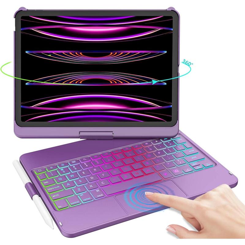 iPad Pro 11 inch and iPad Air 5 Air 4 10.9 inch Keyboard Case with Trackpad, Backlit with 10 Colors, 360 Degree Screen Rotation - Purple