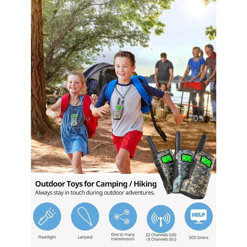 Walkie Talkies for Kids Rechargeable, 48 Hours Working Time 2 Way Radio Long Range, Outdoor Camping Games Toy Birthday Xmas Gift for Boys Age 8-12 3-5 Girls, 3 Pack Camouflage