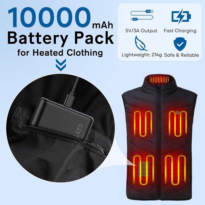 5V 2A 10000mAh Heated Vest  Pack,Fast  Portable Charger with Built in Cables,LCD Display Power  for Heated Jacket Heated Clothing   iPad etc.