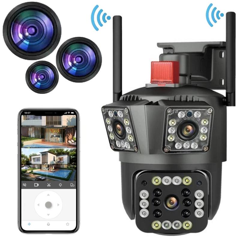 4K Security Camera, Outdoor Security Camera, 2.4GHz WiFi PTZ Security Camera, Wireless Outdoor 3 in 1 Lens 360° PTZ Cameras for Home Security Outside