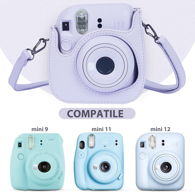 Instant mini 12 Camera Protective Cover (only case) , Handheld Mini12 Camera Storage Bag Compatible with Fujifilm Instax Mini 12 11,PU Leather Bag with Pocket and  Shoulder Strap, Accessories