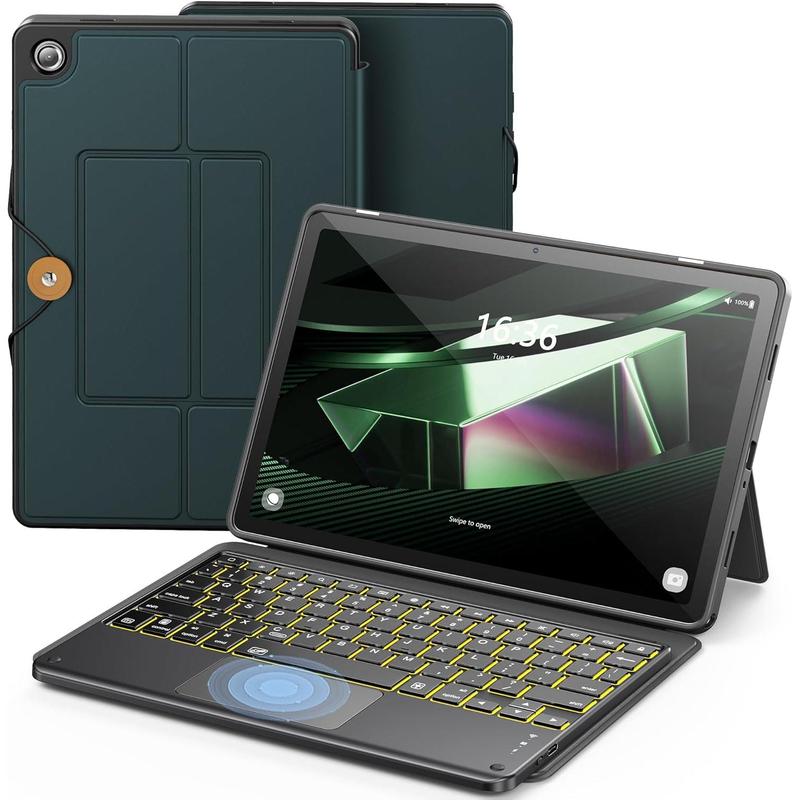 Galaxy Tab A9+ A9 Plus Keyboard Case with 7-Color Backlight & High Precision Trackpad, Slim and Portable Detachable Folder Style Keyboard Case for Tab A9+ 11 inch,Midnight Green