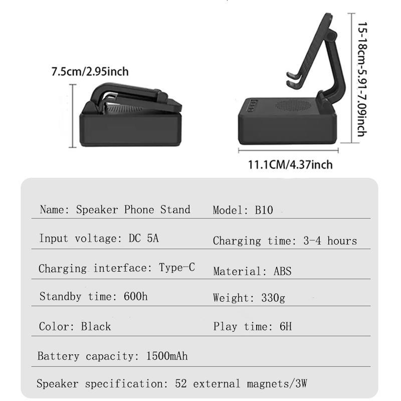 2 In 1 Portable Wireless Speaker with Phone Stand, Rechargeable Cell Phone Holder Speaker, Adjustable Desktop Tablet Phone Bracket Speaker