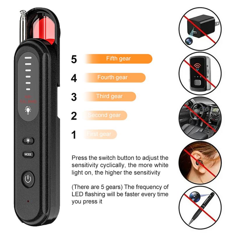 Camera RF Signal Detector Anti-Eavesdropping Radio Jammer Anti Candid Wireless Hidden Devices Finder Car Office Hotel Travel Gps Monitor Sim Tracker Sim Tracker