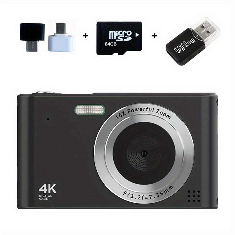 48MP 4K HD Digital Camera with 16x Digital Zoom, USB Charging and 2.4-inch LCD, Rechargeable Photography Camera for Vlogging and Beginners, Comes with 64G Memory Card - Perfect Christmas Gift