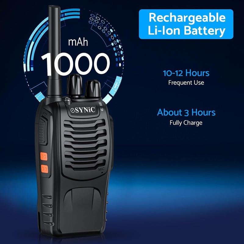 eSynic 2Pcs Professional 2 Way Radio Walkie Talkies Portable Adult Walkie Talkies Rechargeable Support 16 Channel VOX Function with Original Earpieces Perfect for Daily Use Audio Communication Mother's Day Gift