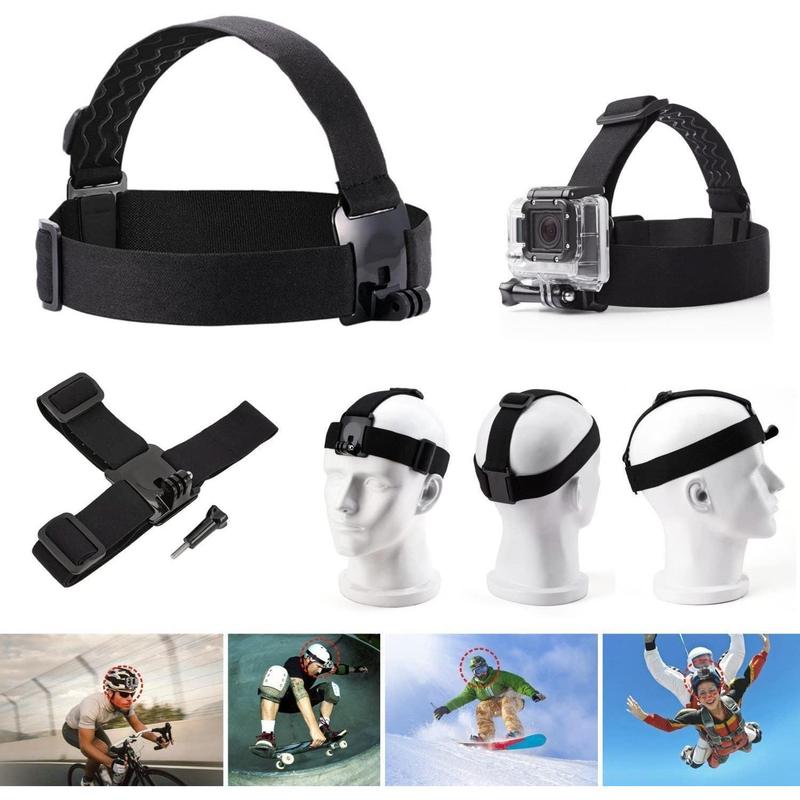 3 in 1 Universal Action Camera Accessories Kit - Head Strap Mount Chest Harness Selfie stick Compatible with Hero 13 12 11 10 9 8 7 6 5 EK7000 V50 Brave 7 Dragon Touch Action Camera