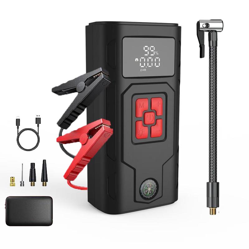 2000A Jump Starter with Air Compressor,Battery Jumper Starter Portable with 150PSl Tire Inflator 12V Jump Box with LCD Display,Flashlight,Storage Case (Up 6L Gas 3L Diesel Engine