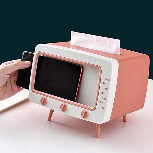 2 in 1 Mobile Phone Viewing Bracket & TV Tissue Box, Creative Retro Facial Tissue Dispenser Box Cover Holder with Phone Stand