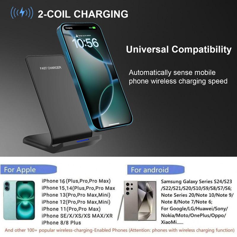 FDGAO 15W Wireless Charger Stand, Induction Fast Charging Station Phone Charger Dock for iPhone 16 15 14 13 12 11 Series, Samsung Galaxy S24 S23 S22 S21 S20, Note Series, Z Flip Fold 6 5 4