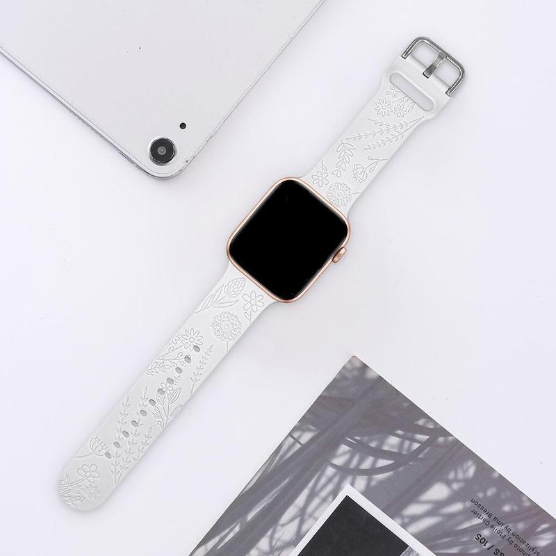 Flower Pattern Silicone Watch Band, 1 Count Fashion Watch Band for Women Girls, Wearable Accessories Compatible with Apple Watch Series 9 8 7 Se 6 5 4 Ultra2