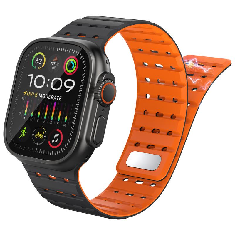 Magnetic Band Compatible for Apple Watch Band 49mm 45mm 44mm 42mm Men, Soft Silicone Strap Breathable Wide Sport Band for iWatch Ultra 2 Series SE 9 8 7 6 5 4 3