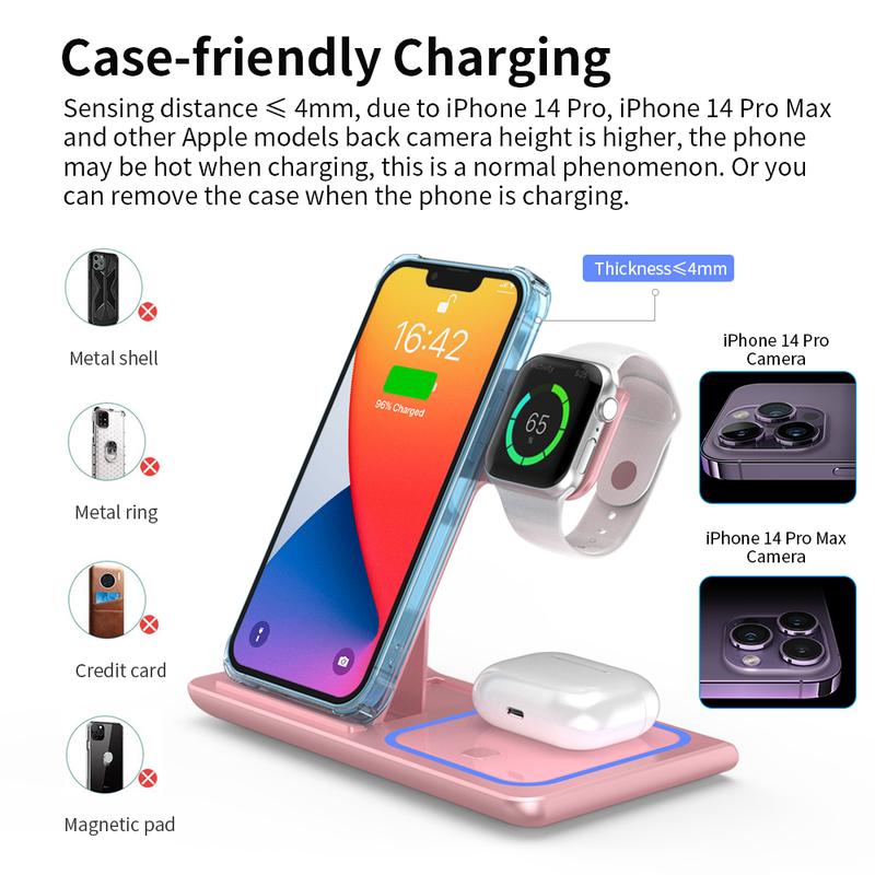 BlackFriday 3 in 1 Fast Charging Station, Folding Travel Wireless Charger Stand for iPhone 15,14,13,12,11 Pro Max Plus,X,XR,XS Max,SE,8 Plus,Apple Watch 1-8,Airpods 3 2 Pro fast charge