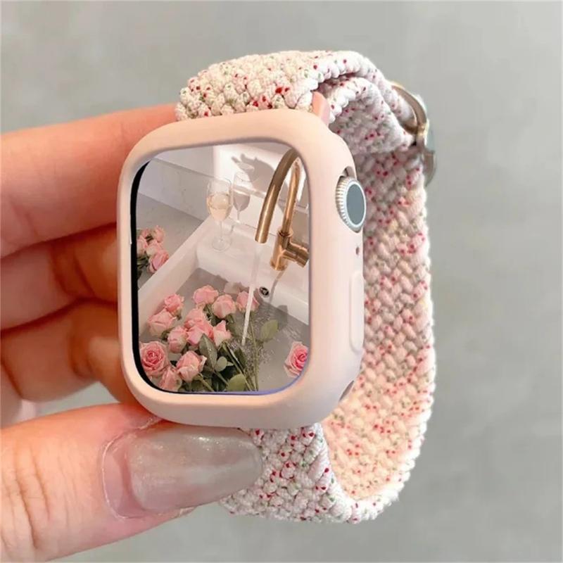 Korean Cute Braided Strap + Case for Apple Watch Band 49mm 41mm 45 44 38 42 Bracelet for iWatch Series 9 8 7 6 5 4 3 SE 40 - Durable Stylish Wearable