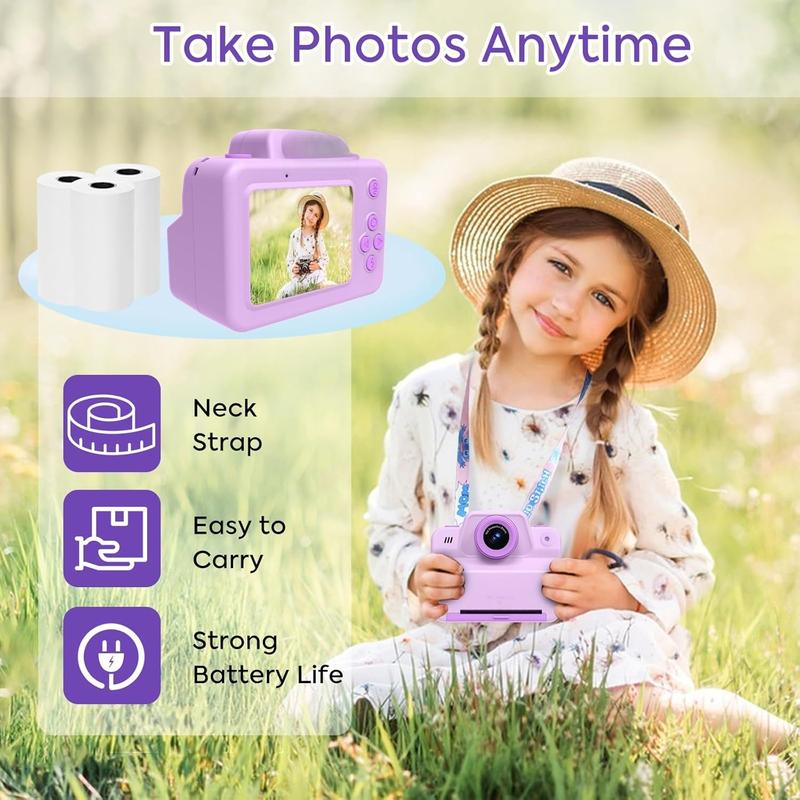 Instant Print Camera for Kids, Toddler Kids Camera Instant Print for 3 4 5 6 7 8 9 10 Years Old Girl Christmas Birthday Gifts, Portable Kid Children Digital Travel Camera Toys for Girls Age 3-12