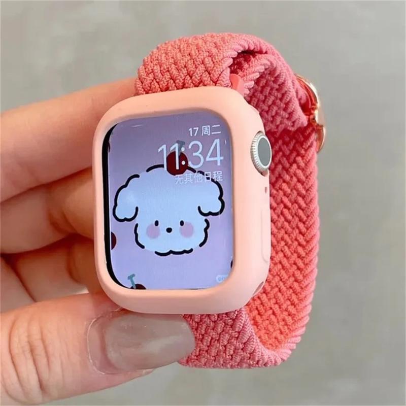 Korean Cute Braided Strap + Case for Apple Watch Band 49mm 41mm 45 44 38 42 Bracelet for iWatch Series 9 8 7 6 5 4 3 SE 40 - Durable Stylish Wearable