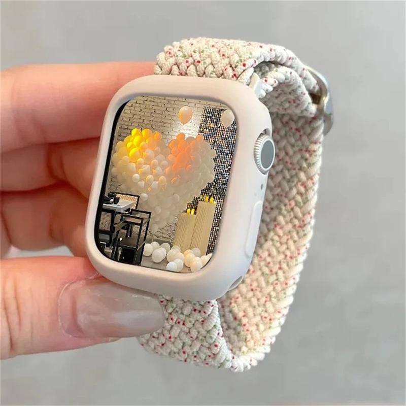 Korean Cute Braided Strap + Case for Apple Watch Band 49mm 41mm 45 44 38 42 Bracelet for iWatch Series 9 8 7 6 5 4 3 SE 40 - Durable Stylish Wearable