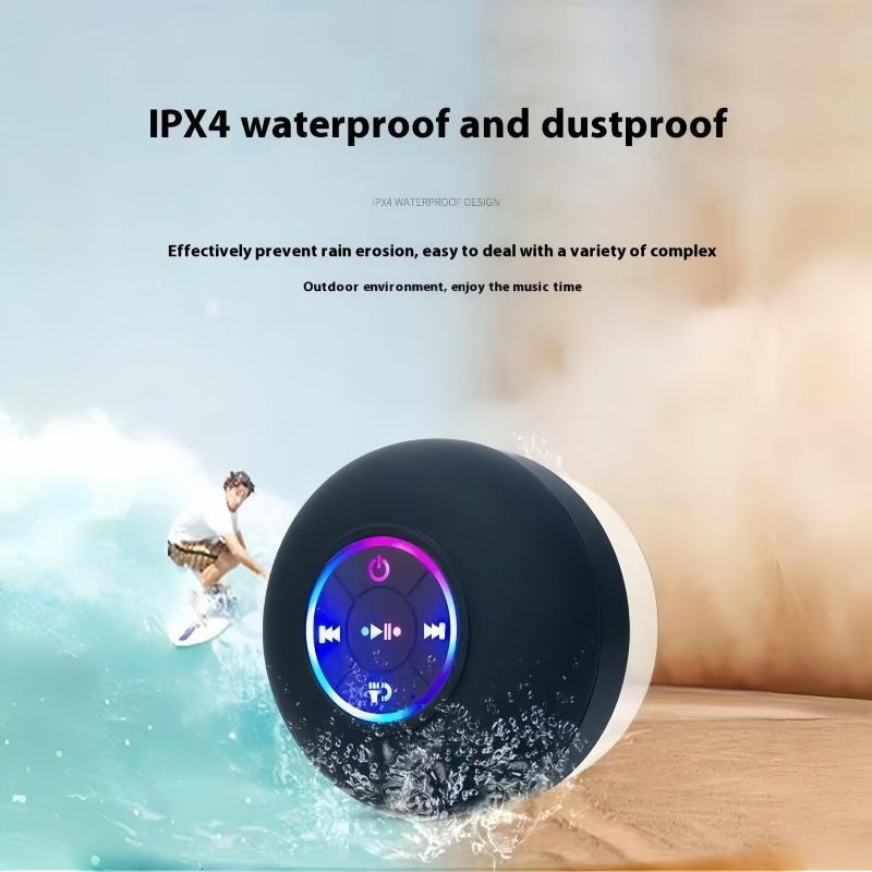 Waterproof Speaker, Portable Suction Cup Speaker with LED Light, Rechargeable Bluetooth-compatible Speaker for Home, Bathroom, Outdoor