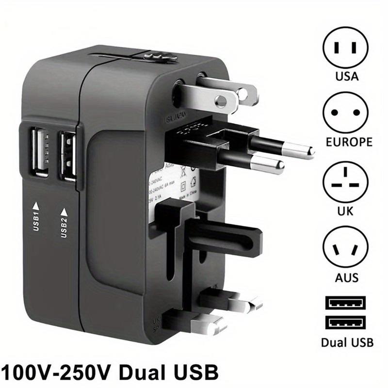 Universal Travel Plug Adapter, Multifunctional Wall Charger With Dual USB USB+Type-C Port For Worldwide Travel Use