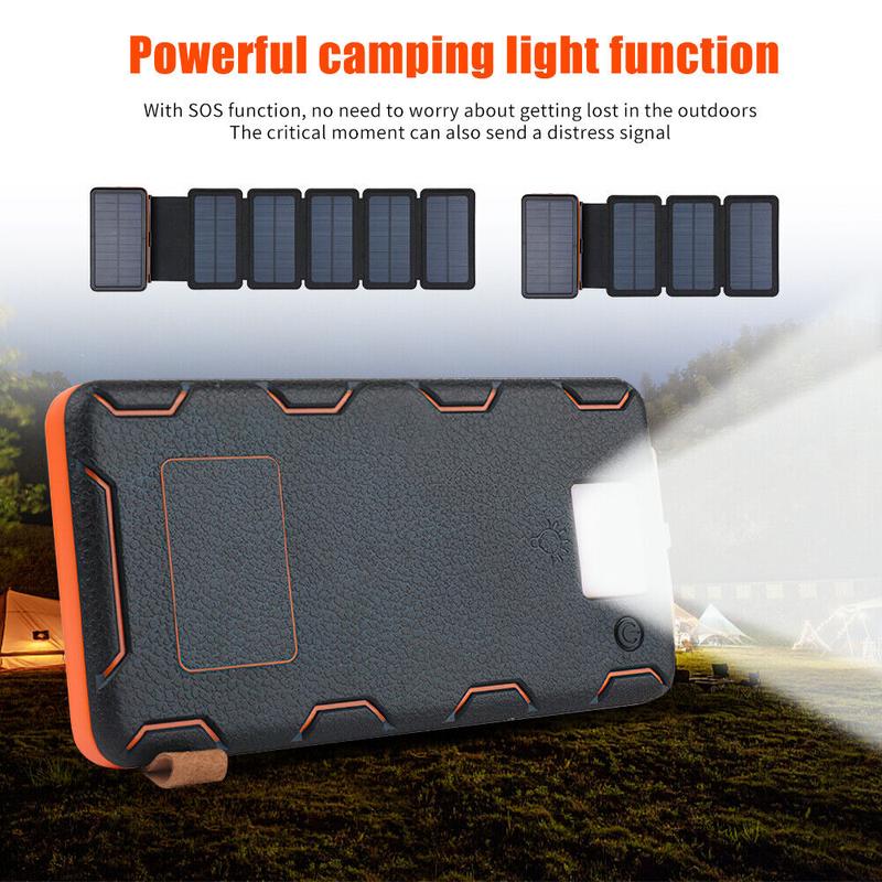 46800mAh 6 Solar Panel Portable Charger Folding Solar Power Bank For Cell Phone, Portable Charger External Battery & Flashlight